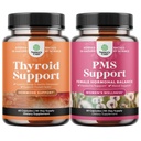 Bundle de suport tiroida Herbal Complex si Herbal PMS Supplement Supplement pentru femei - Consolator de energie pentru sanatatea tiroidiana - Complex de echilibru feminin cu vitamine PMS pentru femei