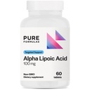 PureFormulas Alpha Acid lipoic 100 mg ALA Supliment pentru suport hepatic, antioxidanți, nervi, & Sanatate cardiovasculara Acido Alfa Lipoico 100 mg Neuropatie Supliment non- GMO 60 comprimate