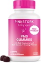 Pink Stork PMS Suport Gummies pentru femei - Red Raspberry Leaf, Black Cohosh, Diseară Primrose ulei - Bloating, Cravings, Skin, Mood - Hormonal Cycle Support - 60 Berry Gummies - Vegan, Plant-Based