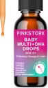 Pink Stork Baby Picături de multivitamine lichide, Baby & Toddler picături de vitamina cu DHA, Vitamina C, D, B12 și colină pentru a sprijini sănătatea creierului și funcția imună - 2 fl oz, 2 lună de aprovizionare
