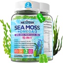 Sea Moss Gummies + Algae Omega-3 pentru adulți, 15-IN-1 Organic Irish Sea Moss Superfood cu/Vitamins C D3 B12, Turmeric, Bladderwrack, Suporturi de energie, creier, Imune, Daily Vitality, Sugar-Free, 120 Cts