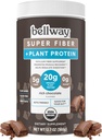 Bellway Super Fiber + Pulbere de proteine, Psilliu organic fără zahăr Psyllium Husk Fiber Supplement Powder cu 20g Proteina de plante Per Serving, Ciocolata bogata, 12,7 oz