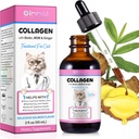 Colagen pentru pisici, Cat Colagen picături lichide pentru pisici cu Biotin, MSM & Ginger Digestive & Suport pentru imunitate, Itch Relief, Skin & Haină și sănătate comună, Cat Supliment 60ml