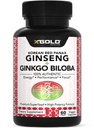 Coreean Red Panax Ginseng 1200mg + Ginkgo Biloba - Extra Putere Root extract de pulbere Supliment w/High Ginsenozide Capsule Vegan pentru energie, Performanță și Focus - Supliment pentru bărbați și femei