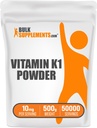 BulkSupplements.com Vitamina K1 pulbere - Vitamina K1 Supliment pentru suport de sănătate osoasă și cardiacă - Gluten gratuit, 10mg per Serving, 500g (1.1 lbs) (Pachet de 1)