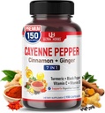 Cayenne Pepper 7 in 1 - - cu ghimbir, Turmeric, Scorțișoară, Pepper Negru - promovează funcția de sistem digestiv (150 de zile de aprovizionare (pachet de 1)