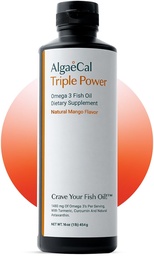 ALGAECAL Triple Power 1200mg EPA & DHA Omega 3 Fish Oil Supplement, Supporting Brain, Heart, Skin & Bones, Liquid Emulsion Mango Gust, Burp-Less, Sugar-Free, Made in USA