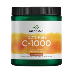 Swanson Vitamina C Pulbere 100% Acid ascorbic pur, Suport al sistemului imunitar, Sănătatea pielii, Sănătatea cardiovasculară, Suplimentul antioxidant 1000 mg (per Serving) 1 lb. 454 g