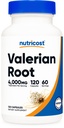 Nutricost capsule cu rădăcină de valeriană (1000 mg per servire) 120 capsule - 4000 mg echivalent per servire (4:1 extract), Capse vegetariene, Gluten Free, Non-GMO