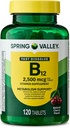 Spring Valley, Vitamina B12 2500 MCG, B12 Quick-Dissolve Cherry Aroma tablete Supliment alimentar, vitamina B12, 120 Conte - New Look (Pachet de 1)