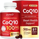 Doar Holistic CoQ10 100mg - 240 SoftGels - 8 Luna de aprovizionare - Ubichinonă Coenzime Q10 Supliment - cu ulei de măsline organice - Soy Free Co Q 10 - Made in the USA