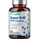 biophix Super B-15 100 Veggie Caps - Niacin Calciu Coline Inositol DMG TMG - Suportă niveluri sănătoase de energie oxigen