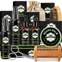 Kit barbă pentru bărbaţi cu bărbie spălat, balsam barbă, ulei de barbă, balsam barbă, perie, pieptene, foarfece, sac de depozitare, cadouri pentru bărbaţi tată soţ iubit