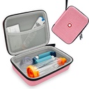 Inhalator Hard Spacer Case pentru copii și adulți, Caz de inhalator Astm cu Mesh Pocket pentru Medicină și Alte Accesorii, Roz (Doar Bag)