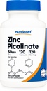Picolinat de zinc Nutricost 50mg, 120 Capsule vegetariene - GMO fără gluten şi fără gluten