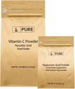 Ingrediente originale pure Vitamina C Pulbere și acid hialuronic Bundle, Dimensiuni diverse, Pulbere fină, Solubil de apă