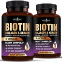 NOU AGE Biotin Colagen Keratin Acid hialuronic - 50.000 mcg Vitamine de crestere a parului pentru barbati si femei, unghii, par, vitamine ale pielii si DHT Blocker cu vitamina E acid folic seminte de dovleac MSM- 180 Număr