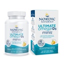 Naturale nordice Omega Mini D3, Aroma de lamaie - 60 Mini Geluri Soft - 1120 mg Omega-3 + 1000 UI Vitamina D3 - EPA & DHA - Promoveaza sanatatea creierului si a inimii - 30 Serviri