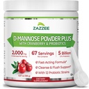 Zazzee D-Mannose Powder Plus, 2000 mg, 67 Servings, Potent & Fast-Action, Plus 5 Miliarde Probiotice CFU și extract pur de suc de cranberry, Kosher, Free Scoop, 6.5 Oz, Gluten-Free, non-GMO All-Natural