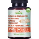 5-in-1 Capsule de scorțișoară Ceylon organic cu Berberine, Usturoi, Turmeric, Pastile de extract de piper negru