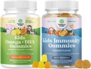 Bundle de Gume Omega DHA pentru copii - acizi grasi Omega 3 6 9 cu vitamina C pentru creier, Imunitate & Viziune și copii de sprijin pentru imunitate Gummies - Vitamina C delicios cu zinc și echinacea Booster imun