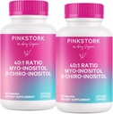 Pink Stork Myo-Inositol & D-Chiro Inositol Supliment - Echilibru hormonal pentru femei - Suport ovarian - 40:1 Raport - Suplimente de fertilitate pentru femei - 180 capsule, 2 luni de aprovizionare