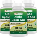 Cel mai bun natural alpha acid lipoic 600 mg 60 capsule - ALA puternic antioxidant (60 număr de 3)