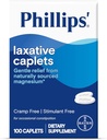 Caplete laxative Phillips, cu supliment de magneziu natural sursă pentru ușurare blândă de constipație ocazională, crampă și laxative gratuite stimulante, 100 Caplete