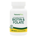 Naturas Plus Biotin & Acid folic (Metilfolat), eliberare susținută - 30 comprimate vegetariene - Vitamina B7 și vitamina B9, susține creșterea părului, Booster de energie, Vitamina prenatală - gluten-free - 30 Serviri