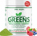 Feel Good Super Greens Powder - Suc verde organic, Iarba de grâu Nu Adăugat zahăr, Spirulina, Chlorella, Probiotice, Digestive Enzime, Antioxidant bogat, Imunitate Boost Green Superfood, 35 SVG, Daily