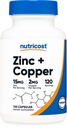 Nutricost Zinc + Capsule de cupru (120 Servings) (15MG Zinc + 2MG cupru per Serving) - Non OMG, Vegetarian