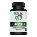 Comprimate de Zhou Chlorella - supliment Chlorella, vitamine clorofila, Superfood verde Algae pur, Pastile alimentare bogate nutritive Super, Perete de celule rupte - 120 comprimate Vegan