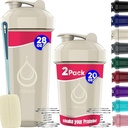 2 PACK, 28 oz & 20 oz Sticle Shaker cu whisks de sârmă puternic pentru amestecuri de proteine 