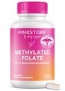 Pink Stork Folate: Folat de metil - MTHFR acid, forma naturala de acid folic pentru sarcina, Formulat pentru mama + Baby, Femei-Owned, 60 capsule (Packing May Vary)