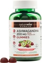 NatureWise Ashwagandha Gummies - Strawberry Kiwi - KSM-66 cu vitamina D3 - Calmant Mood Support - Vegetarian - Non-GMO, Gelatină și Gluten Free - 90 Conte[45-Day Support]