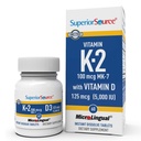 Sursă superioară K2 (MK-7) 100 mcg, cu supliment D3 (5.000 UI), comprimate microlinguale cu dizolvare rapidă, 60 conte, consolidarea oaselor, suport cardiovascular şi imunitar, non-GMO