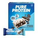 Baruri de proteine pure, proteine mari, gustări nutritive pentru a sprijini energia, zahăr scăzut, fără gluten, cookie-uri și cremă, 1.76oz, 12 Pack