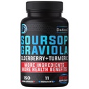 11in1 Capsule Graviola Soursop pentru 5 luni de aprovizionare cu fructe Soursop, Elderberry, Turmeric, Ginger, Mulgemi de lapte, Cranberry & More - Mood, Immune & Body Health - 150 de capsule Vegane
