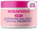 Seraphina Probiotice vaginale 2-in-1 pentru femei + Echilibru hormonal - 90 capsule Îngrijire completă feminină, PMS & Tract urinar Sănătate, Blend prebiotic, 10 miliarde CFU, 6 benzi (count 90 de Pachet de 1)