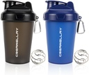 2 Pack Sticle Shaker pentru amestecuri de proteine, 17 oz Small Proteine Shaker flacon cu mâner, Cupe Shaker de gimnastică cu balon de amestecare pentru antrenament pre, BPA-Free & Seif de spălat vase (Black, Blue)