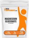 BulkSupplements.com Magneziu Gluconat Pulbere - Supliment de magneziu, Minerale esentiale - fără aromă și gluten, 1,4g per Serving, 1kg (2,2 lbs) (Pachet de 1)