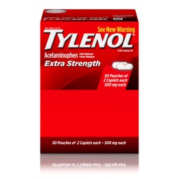 Tylenol Extra Putere Acetaminofen Caplete, 500 mg, Reducere durere & febră pentru dureri de cap, dureri de spate, dureri de dinți, Crampe menstruale & durere, Pachete de călătorie-prietenos, 2-caplete, 50 Conte