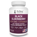 Dr. Berg Black Elderberry Capsule (Advanced Immune Support*) cu 15.000 UI vitamina D, 60 mg de zinc, & 90 mg de Camu Camu - (4-in-1) Sambucus Elderberry Immune Supplement - 90 capsule