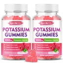 2 Pachet Gume de potasiu, Clorura de potasiu 1000 mg pentru adulți, Gumiile supliment de potasiu fără zahăr de sprijin Echilibru electrolitic și cramps picior pentru femei și bărbați, Aroma de zmeură, 120 Conte
