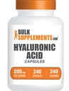 BulkSupplements.com Capsule cu acid hialuronic - Suplimente cu acid hialuronic, Acid hialuronic 200mg - Pure & Gluten Free, 1 capsulă per Serving, 240 Count (Pachet de 1)