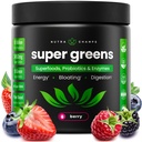 SuperGreens Powder, 40+ Superfoods organice, Probiotice și enzime pentru energie, Digestion, Gut Health & Bloating 
