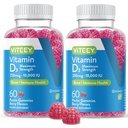 VITEEY Vitamina D3 Gume pentru adulți și adolescenți - 10000 UI, 250mcg, Putere maximă - Sănătate articulară și musculară, Boost imunitar - Gume de vitamina D masticabile - Vegetarian, Gelatină liber - gustos Berry aromat