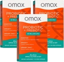 Omax3 Prebiotic & Probiotic 50 Miliarde CFU + Cicoare Inulină, 10 Tulpini, Reduceți balonarea, Digestia, SIBO, Leaky Gut, pH vaginal, Acidophilus, Vegan, Dairy Free, Gluten Free, Blistere ambalate (2 ambalaje)