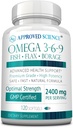 Știință aprobată Omega 3-6-9-2400mg Amestec zilnic de pește, semințe de in și ulei de Boraj cu vitamina E - Suport Wellness - Non-GMO, Mercur-Free - 120 Softgels - 2 Luna de aprovizionare