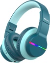 iClever BTH12 Copii Bluetooth Căști, Lumini colorate LED Căști pentru copii fără fir, 74/85dBA Seif Volume,85H Playtime,Bluetooth 5.2,Over ear Headphones Built-in Mic for iPad/tablet/Avion,Green